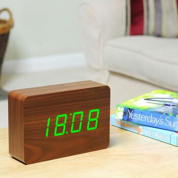 Brick Walnut Click Clock Green LED, 5 of 6