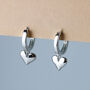 Sterling Silver Heart Dangle Huggie Hoop Earrings, thumbnail 2 of 6