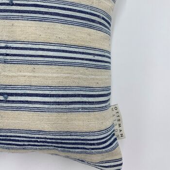 Square Vintage Linen Cushion Kale Blue Stripe, 11 of 11