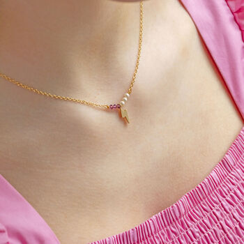 Lightning Bolt Birthstone And Pearl Bar Necklace, 7 of 12