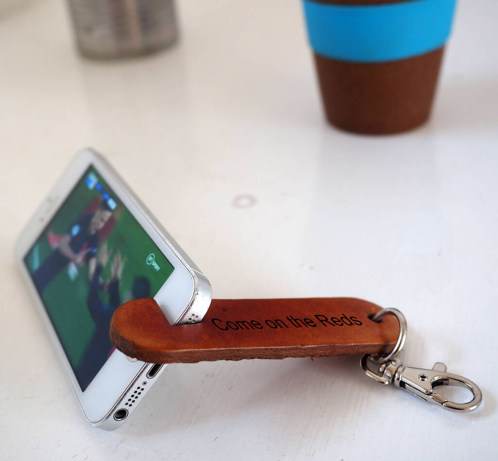 Personalised Leather Phone Stand Key Ring, 1 of 6