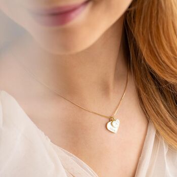 Sterling Silver Mother Of Pearl Double Heart Necklace, 4 of 12