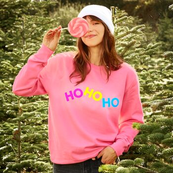 Neon Rainbow Ho Ho Ho Christmas Sweatshirt Jumper, 3 of 6