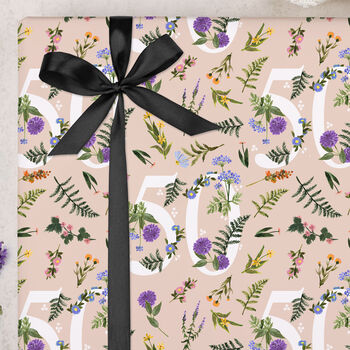 Three Sheets Of Floral 50th Birthday Wrapping Paper, 2 of 2