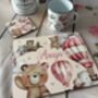 Kids Personalised Pink Teddy Bear Placemat, Coaster And Mug Dinner Set, thumbnail 1 of 7