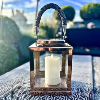 Copper Hurricane Lantern With Rope Handle, 6 of 10