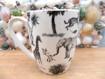 Set Of Six China Aspen Mugs In Black Safari Design, 9 of 12