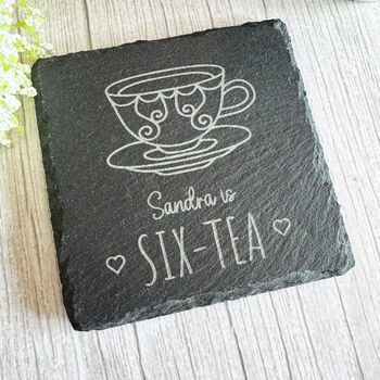 Engraved Personalised Slate Tea Coaster Name And Age Gift, 2 of 6