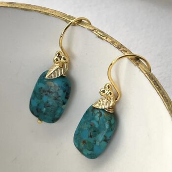 Chinese Turquoise And Gold Leaf Earrings, 3 of 7