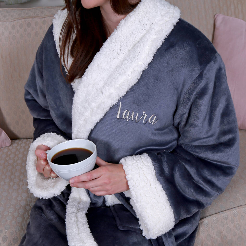 Personalised Super Soft Sherpa Style Dressing Gown By Duncan Stewart
