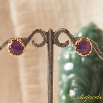 Purple Amethyst Textured Gold And Silver Stud Earrings, 6 of 11