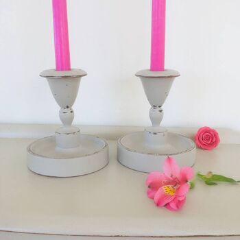 Pair Of Antique Hand Painted Candlesticks ~ 17, 6 of 6