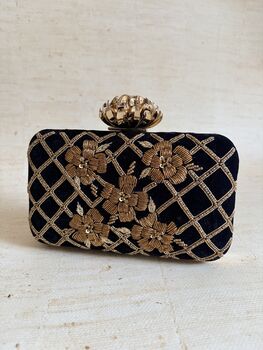 Black Velvet Handcrafted Clutch Purse, 6 of 8