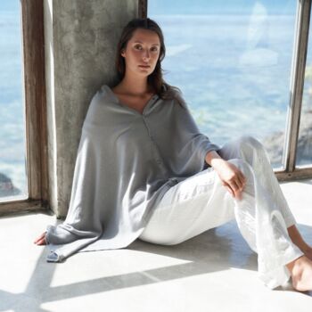 Grey 100% Cashmere Multi Ways Button Poncho Shawl Gift Boxed, 2 of 10