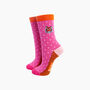 Embroidered Tiger Face Combed Cotton Socks In Pink, thumbnail 1 of 4