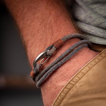 Men's Suede Leather Double Wrap Bracelet, 2 of 10