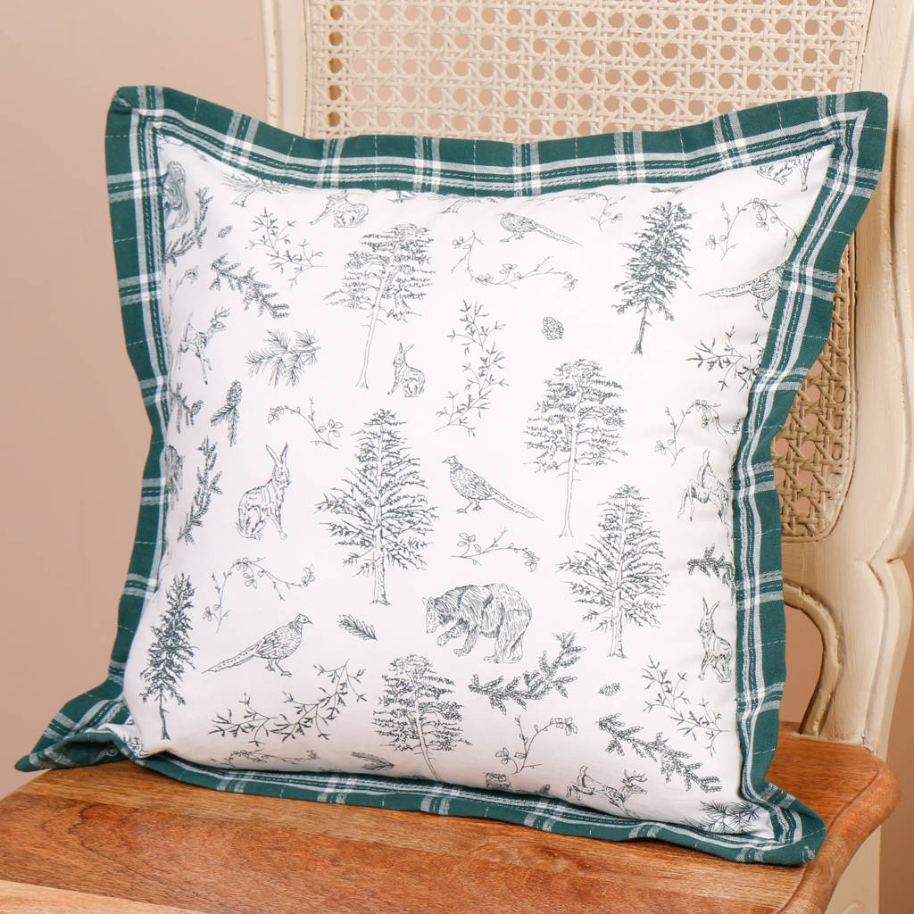 Forest Green Reversible Woodland Cushion Cover By Dibor