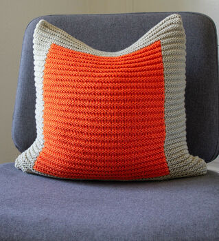 Colour Block Cushion Hand Knit In Ecru And Orange, 2 of 4