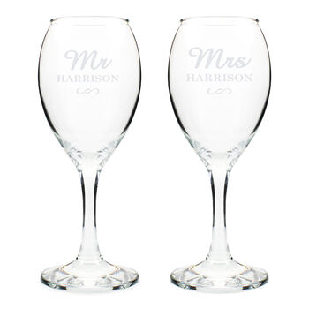 Personalised 'Mr & Mrs' Wine Glass Set, 4 of 4