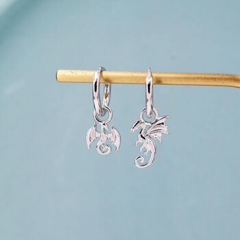 Mismatched Flying Dragon Huggie Hoop In Sterling Silver, 3 of 8