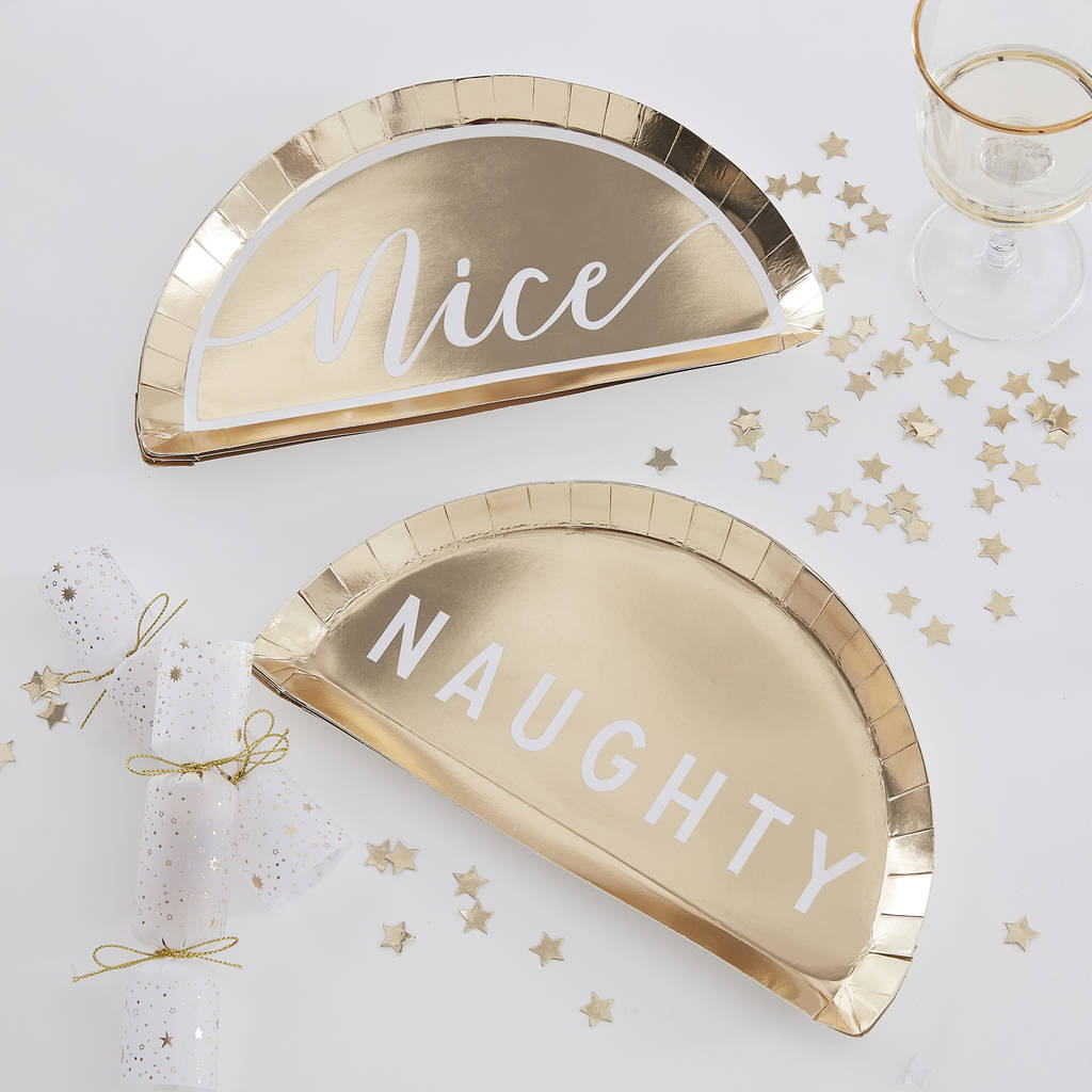Gold Naughty Or Nice Christmas Paper Plates, 1 of 3