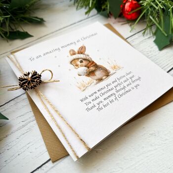 Handmade Mummy Christmas Card With Poem Bunny Design, 3 of 3
