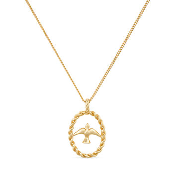 Dainty Gold 18 K Twisted Circle Bird Necklace, 2 of 5