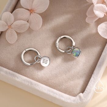 Sterling Silver Dangling Opal Hoop Earrings, 6 of 12