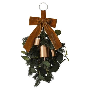 Christmas Foliage Door Swag With Velvet Ribbon And Bells, 2 of 3