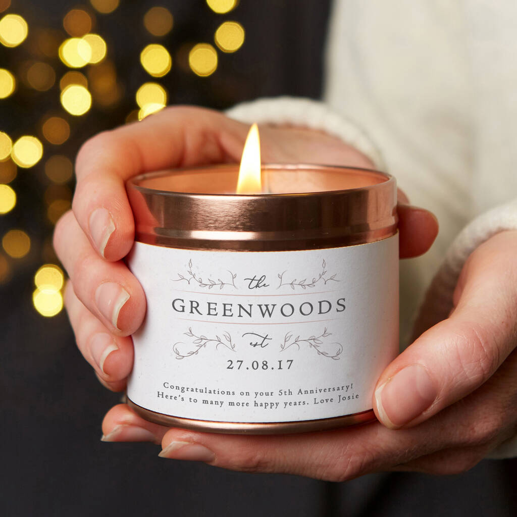 5th Wood Anniversary Gift For Couple Tin Candle By Kindred Fires