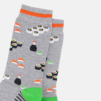 Sushi Maki Rolls Men's Bamboo Socks Grey, 3 of 4
