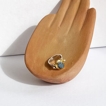 Brass And Sterling Silver Labradorite And Pearl Ring, 5 of 7