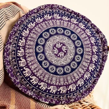 Hand Printed Elephant Mandala Floor Yoga Cushion, 8 of 8