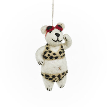 Handmade Felt Diva Polar Bear Christmas Decoration, 2 of 5