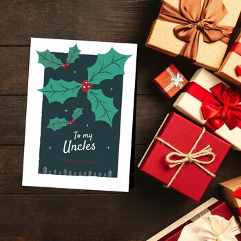 'Uncles' Christmas Greetings Card Holly, Gay Uncles, 7 of 10