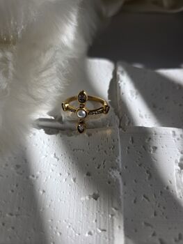 Pearl Cross Ring In 18k Gold Gemstone Cocktail Ring, 3 of 10