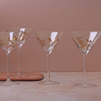 G Decor Set Of Four Wild Vine Hand Painted Martini Glasses Inspired By Nature, 2 of 5