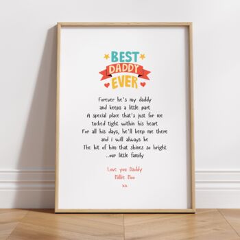 Personalised Best Daddy Ever Father’s Day Poem Print, 4 of 7