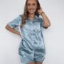 Blue Embroidered Satin Bridal Pyjamas Short, thumbnail 2 of 5