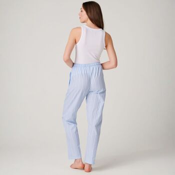 Women's 'Breezy Blue' Satin Stripe Cotton Pyjama Trousers, 3 of 4