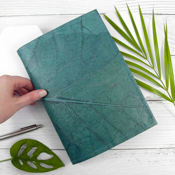 Vegan Teak Leaf Leather A5 Refillable Notebook, 2 of 12