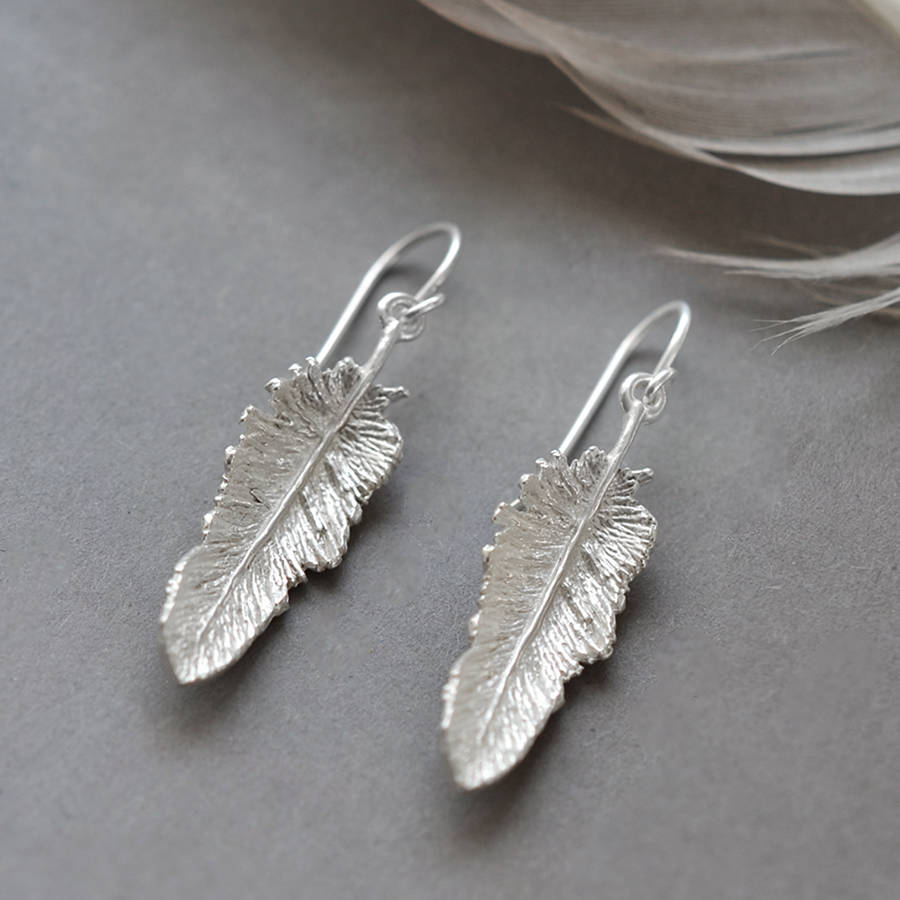 Sterling Silver Small Feather Drop Earrings, 1 of 6