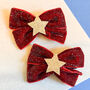 Burgundy Velvet Bow And Gold Star Hair Clips, thumbnail 1 of 2