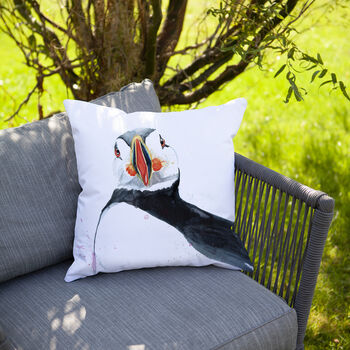 Inky Puffin Outdoor Cushion For Garden Furniture, 6 of 9