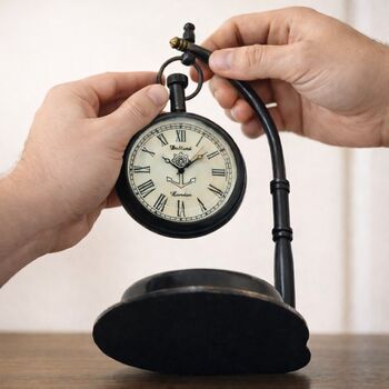 Engraved Vintage Black Desk Clock With Compass Base, 6 of 12