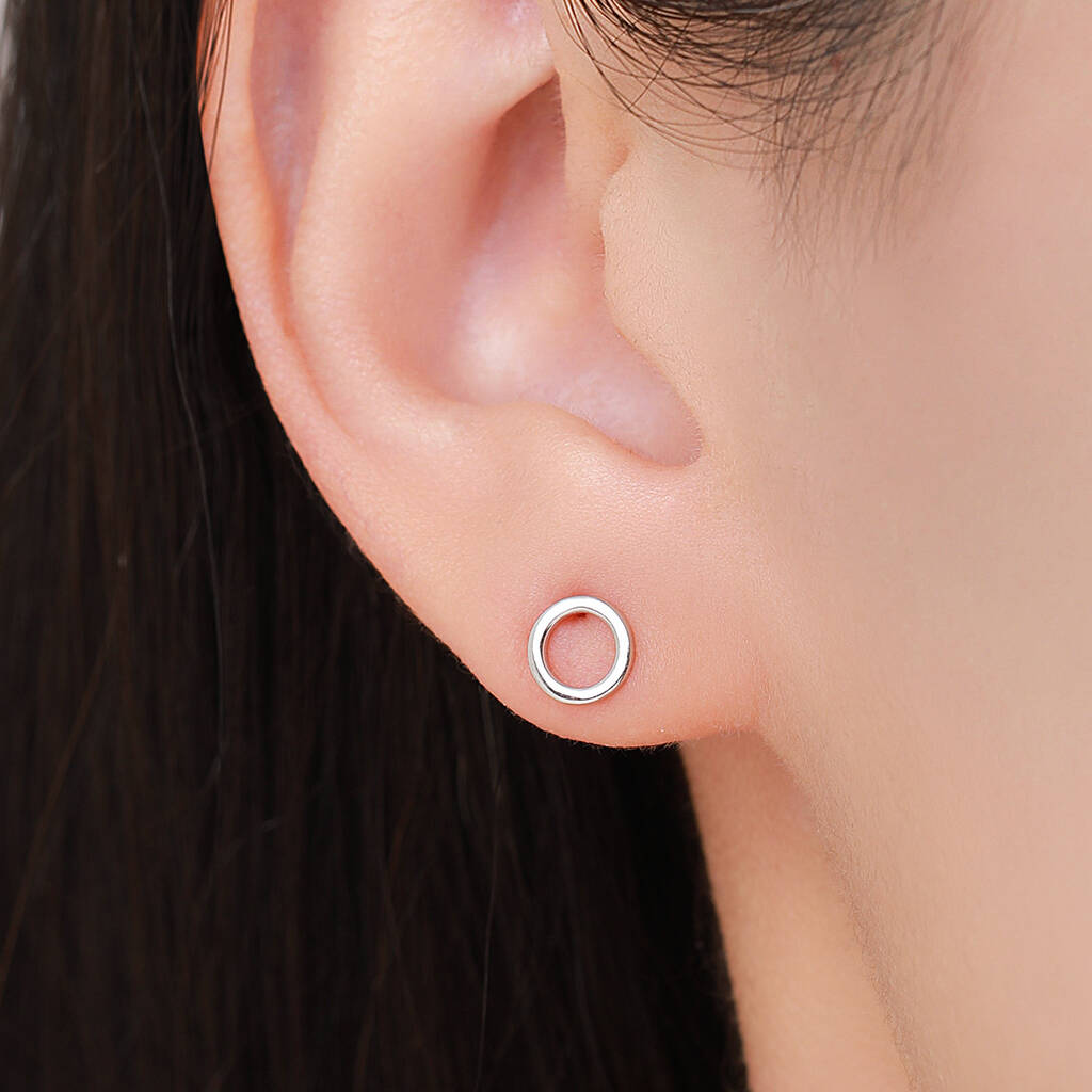 Sterling Silver Open Circle Stud Earrings, 1 of 12