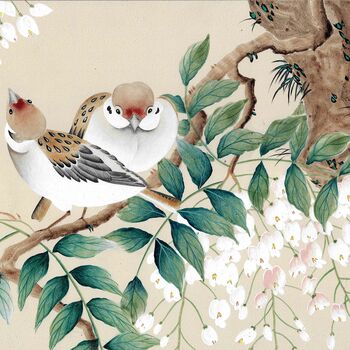 Two Birds And Wisteria Chinoiserie Giclée Print, 3 of 4