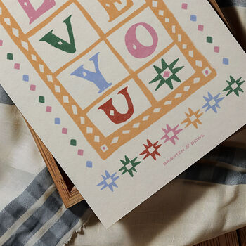 Love You Folk Art | Couples Print | Bedroom Wall Art, 3 of 12