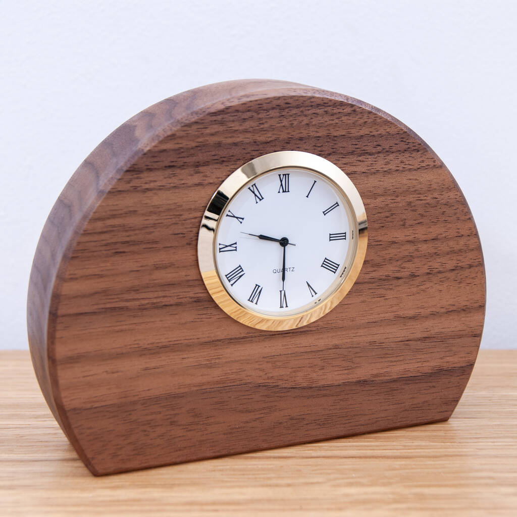 Personalised Walnut Arc Table Clock By Urban Twist