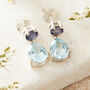 Blue Topaz And Sapphire Silver Stud Back Drop Earrings, thumbnail 2 of 6